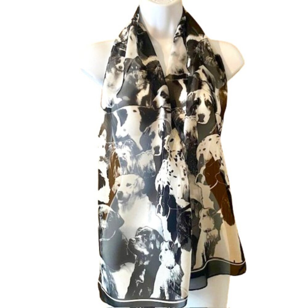 Black and White Dog Print Scarf Oblong Every Breed of Dog
